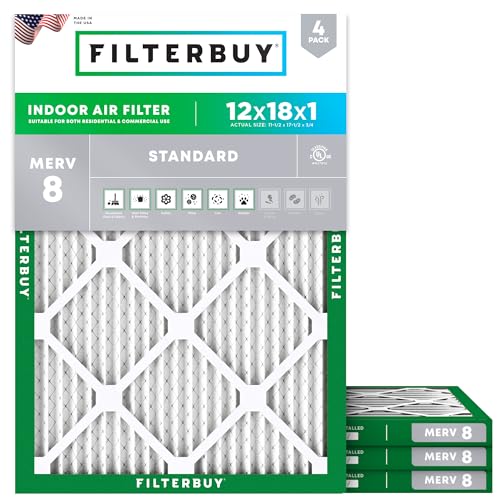 Filterbuy 12x18x1 Air Filter MERV 8 Dust & Allergy Defense (4-Pack) - size: 12x18x1