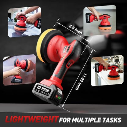 6 Inch Cordless Car Buffer Polisher With 2×4000mAh Batteries - size: 6.02 Inch