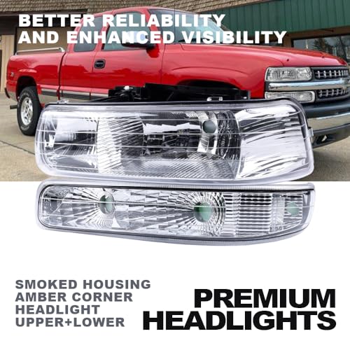 G-PLUS Headlights Compatible with Chevy Silverado 1999 2000 2001 2002 - size: [Clear] 1999-2002 Silverado