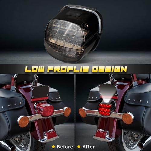 NTHREEAUTO Smoked LED Rear Tail Light Motorcycle Taillights Brake Driving Compatible with Harley Dyna Road King Electra Glide Street Bob Touring - color: Smoke