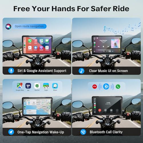 WonVon 7 Inch Wireless Motorcycle Carplay GPS Navigation System with Apple Carplay and Android Auto Portable Screen with Dual Bluetooth, Navigation, Siri, Google Assistant with Magnetic Mount - size: 7 Inch+Magnetic Mount