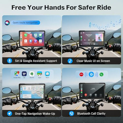 WonVon 7 Inch Wireless Motorcycle Carplay GPS Navigation System with Apple Carplay and Android Auto Portable Screen with Dual Bluetooth, Navigation, Siri, Google Assistant with Magnetic Mount - size: 7 Inch+Magnetic Mount