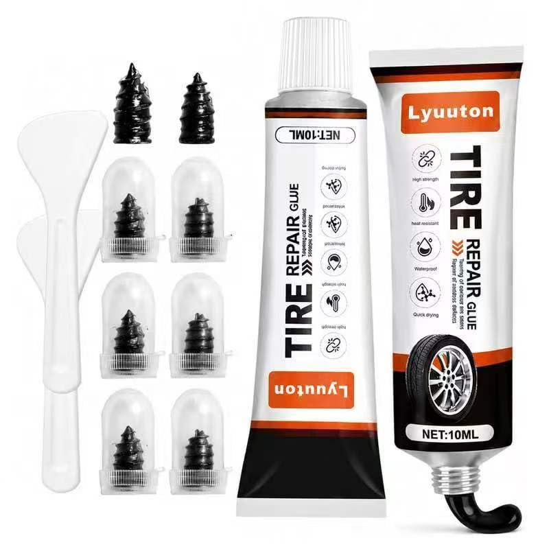 Tire Repair Kit with Tire Glue & Rubber Cement - Heavy Duty Tire Repair Glue for Car, Truck, Motorcycle - Fix a Flat Tire Sealant & Puncture Plug Kit - Durable Tire adhesive Sidewall Repair 2pcs
