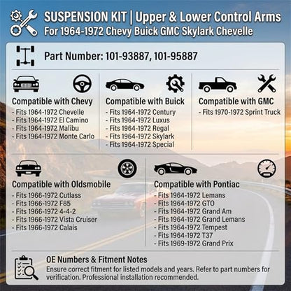 Front Upper and Lower Control Arm Ball Joint Kit For GM A Body 64-72 - size: 101-93887,101-95887