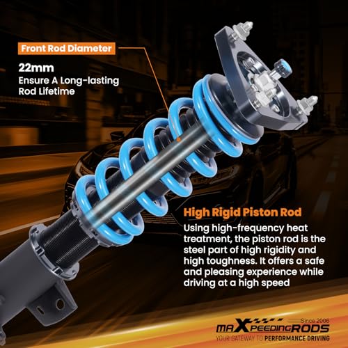 maXpeedingrods Coilover for Ford Mustang S550 2015-2023, 24 Levels Damper Adjustable Coilovers Suspension Kit Strut, Height Adjustable Shock Absorber, T6 Upgraded Lowering Kits Blue