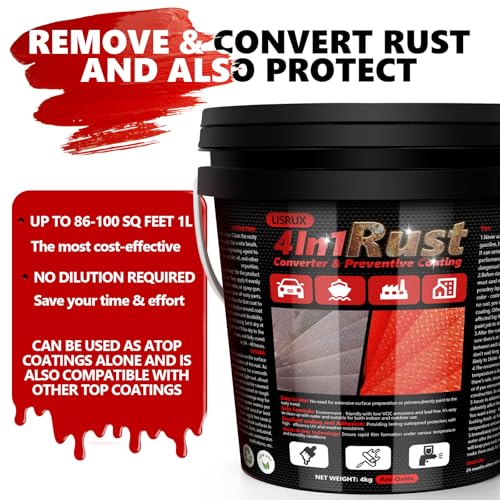 4-in-1 Rust Converter & Metal Primer, 141 Fl OZ Red Rust Inhibitor Paint for Metal, Remove & Convert Rust And Also Protect, Industrial Grade Water Based Rust Reformer, Heat Resistance & UV Resistant - size: Red-141 FL OZ