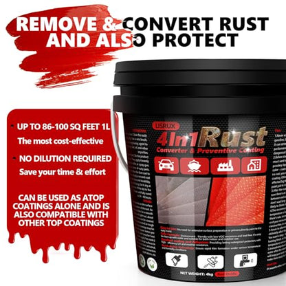 4-in-1 Rust Converter & Metal Primer, 141 Fl OZ Red Rust Inhibitor Paint for Metal, Remove & Convert Rust And Also Protect, Industrial Grade Water Based Rust Reformer, Heat Resistance & UV Resistant - size: Red-141 FL OZ