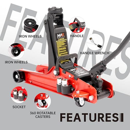 2-Ton (4400 lbs) Hydraulic Low Profile Trolley Garage Service/Floor Jack with Blow Mold Carrying Storage Case and Universal Tire Tool Kit with Lug Wrench for Home and Workshop Vehicle Maintenance