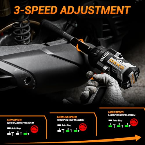 Cordless Impact Wrench:DEKOPRO 590ft-lbs/800N.m Impact Gun, 1/2" Brushless Impact Wrench with 4.0Ah Battery, 4 Sockets, LED Light for Car Home