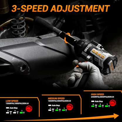 Cordless Impact Wrench:DEKOPRO 590ft-lbs/800N.m Impact Gun, 1/2" Brushless Impact Wrench with 4.0Ah Battery, 4 Sockets, LED Light for Car Home