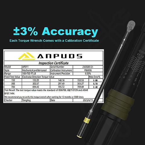 ANPUDS 3/4" Click Torque Wrench, 100-750 Ft-Lb/135.5-1017 Nm, Heavy Duty - size: 100-750 ft-lb / 135.5-1016.3 Nm