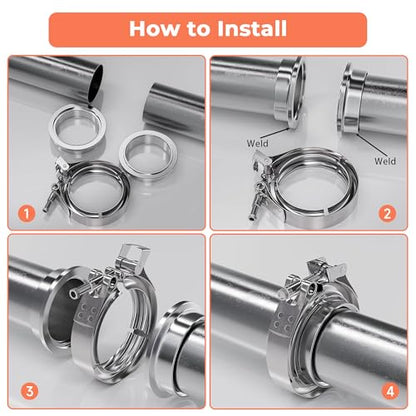 2.75 inch Quick Release V Band Clamp with Male Female Flanges, 304 Stainless Steel Exhaust V band Clamp for Automotive exhaust system, turbocharger, downpipe and mufflers - color: V Band Clamp With Flange, size: 2.75inch