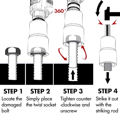 16PCS Bolt Extractor Kit 3/8" Drive Lug Nut Remover Socket Set for Stripped, Damaged Screws, Rounded Bolts and Fasteners (Included 3/8" Hex adapte and 1/2" Adapter) - size: 3/8"