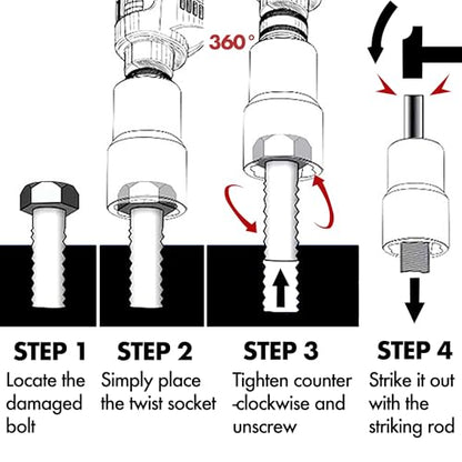 16PCS Bolt Extractor Kit 3/8" Drive Lug Nut Remover Socket Set for Stripped, Damaged Screws, Rounded Bolts and Fasteners (Included 3/8" Hex adapte and 1/2" Adapter) - size: 3/8"