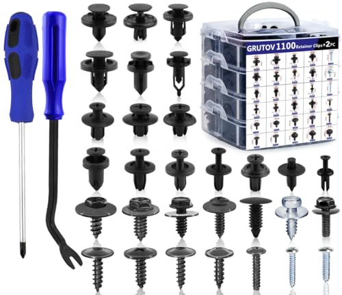 1102PCSCar Bumper Clips Automotive Push Pins Plastic Rivets Shield Retainer Clips Assortment Xmas Tree Fasteners Kit Most Common Sizes Auto Body Push Pin with Removers for Ford Honda Chrysler GM - size: 1102PCS