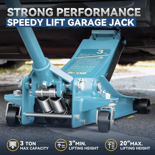Auto Dynasty 3 Ton Low Profile Floor Jack, Heavy Duty Steel Hydraulic Car Jack with Dual Pistons Quick Lift Pump, Hydraulic Racing Floor Jack, Lifting Range 3" to 20", Sky Blue - color: Sky Blue, size: 3T Dual Pump