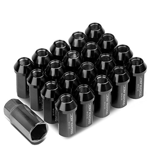 DNA MOTORING LN-ZTL-9019-15-BK 20Pcs M12 x 1.5 Close End Wheel Lug Nuts w/Deep Drive Extension Adapter, 25mm OD/50mm H, Black - color: Black, size: M12 x 1.5