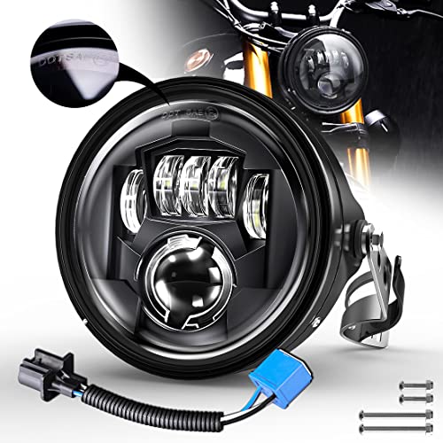 LEDUR 7 Inch LED Motorcycle Headlight with Housing Bucket, DOT Approved Round Hi/Lo Beam Headlamp, Fork Mount Brackets for 34-41mm Forks, Fit Cafe Racer Chopper Bobber Scrambler Street Tracker Bikes - size: C2 7In HI/LOW Motorcycle Headlight