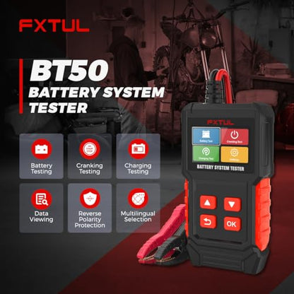 BT50 12V Battery Tester, 20-2000 CCA Load & Charging System Analyzer