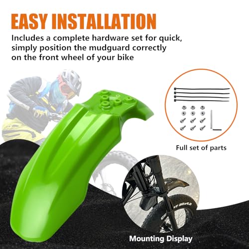 Dirt Bike Front Fender for Yozma IN10 Tuttio Soleil 01 MX350/500/650 SX500 KX110 XR70 Ridstar Q20 CRF50 Style with Mounting Bolts Ebike Dirt Pit Bike Wheel Mudguard (Green) - color: Green