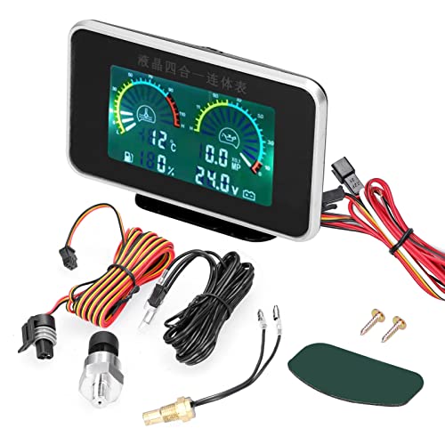Shkalacar Oil/Volt/Water/Fuel Gauge Kit, 4-in-1 LCD Meter Digital Auto Gauge Oil Pressure Voltage Water Temperature Gauge Universal Instrument 9-36V for Car Truck SUV RV