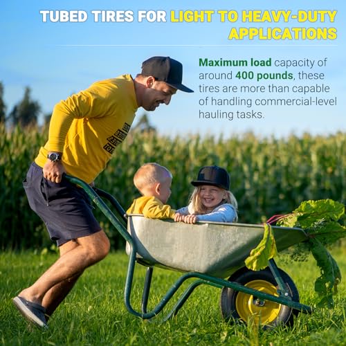 AR-PRO (2-PACK) 4.80/4.00-8" Tire and Wheel, 16" Pneumatic Tire Wheels with 3/4" Bearings and 3" Centered Hub for Wheelbarrow, Hand Truck, Garden Carts, Yard Wagon Dump Cart (Extra 5/8" Bearings) - color: Yellow, size: 4.80/4.00-8"