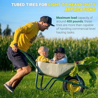 AR-PRO (2-PACK) 4.80/4.00-8" Tire and Wheel, 16" Pneumatic Tire Wheels with 3/4" Bearings and 3" Centered Hub for Wheelbarrow, Hand Truck, Garden Carts, Yard Wagon Dump Cart (Extra 5/8" Bearings) - color: Yellow, size: 4.80/4.00-8"