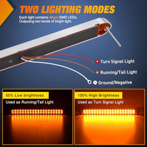 Nilight LED Tail Light 17" Amber Running Turn Signal Lights W/Chrome Bezel - color: 2Pcs 17" Amber 40LED w/chrome bezel