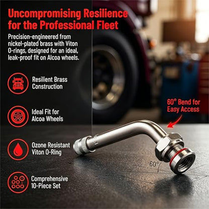 TR545D Truck Tire Valve Stem 10 Pack, 9.7mm Rim Hole, 22.5" 24.5" Aluminum