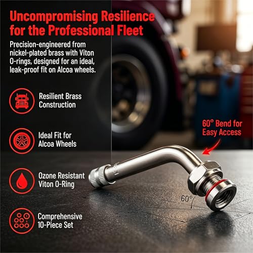 TR545D Truck Tire Valve Stem 10 Pack, 9.7mm Rim Hole, 22.5" 24.5" Aluminum