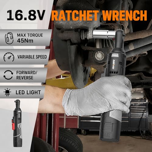 NAWIN 16.8V Electric Ratchet Wrench,3/8 electric ratchet,40 Ft-lbs, Power Ratchet Tool Kit - color: Black - 16.8v Ratchet Wrench