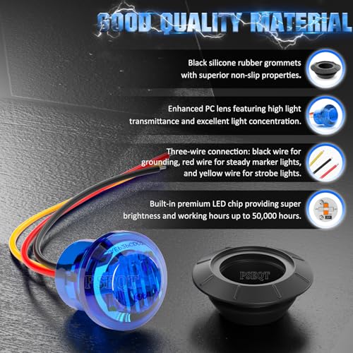PSEQT 20Pcs 3/4" Strobe Flash+Steady Marker Lights Dual Function Blue LED Trailer Side Clearance Tail Round Lights 12V Bumper Grille Warning Waterproof Lamp for Trailer Truck Bus ATV UTV Van RV - color: Blue
