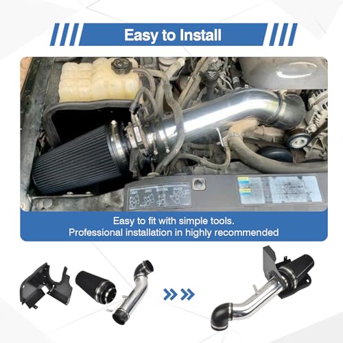 4" Cold Air Intake System + Heat Shield Compatible with GMC/Chevy - color: Black & Silver