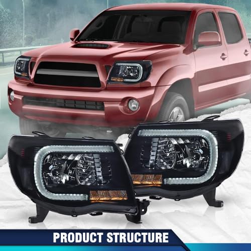 PIT66 LED DRL 헤드라이트 어셈블리 핏 2005-2011 토요타 타코마 스모크 렌즈 - size: Fit Tacoma 2005-2011(Smoke)