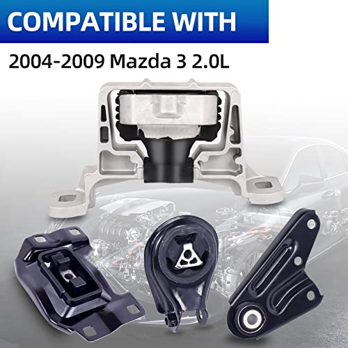 4-Piece Engine Motor Mount Set Compatible with 2004-2009 Mazd 3 2.0L - size: Mazda 3 04-09 2.0L