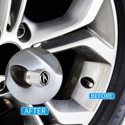 Tire Valve Stem Caps Cover for Acura TLX TLX-L ILX RLX RDX CDX RLX NSX Metal Car Wheel Air caps Auto Valve Stem Caps Accessories 4 Pcs Silver - color: Silver-07