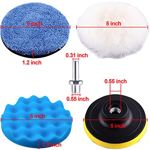 SIQUK 13 Pieces Buffing Pads 5 Inch Car Polishing Pad Kit Foam Polish Pads Wax Buffer Polisher Attachment for Drill - size: 5 Inch