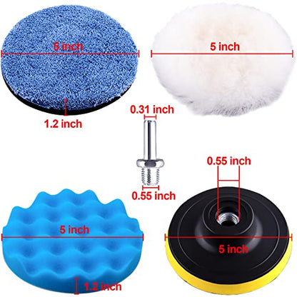 SIQUK 13 Pieces Buffing Pads 5 Inch Car Polishing Pad Kit Foam Polish Pads Wax Buffer Polisher Attachment for Drill - size: 5 Inch