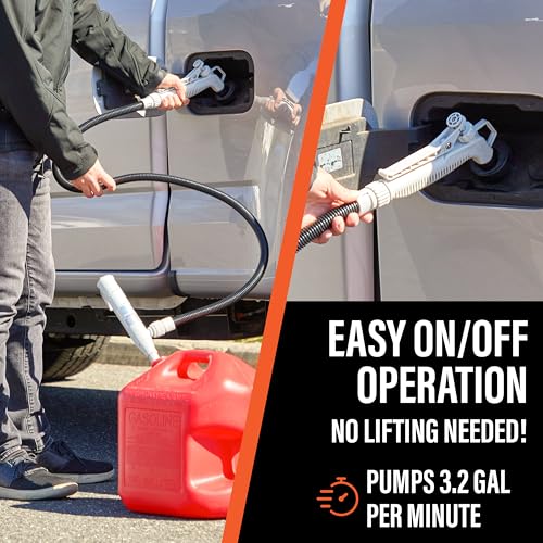Deway Fuel Transfer Pump, WAYZSPAAHN, Gas Can Pump, 3.2 GPM, 51" Hose, 4 AA - style: Hand-Trigger Nozzle