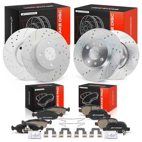 A-Premium Front and Rear Drilled Slotted Brake Rotors and Ceramic Pads Kit