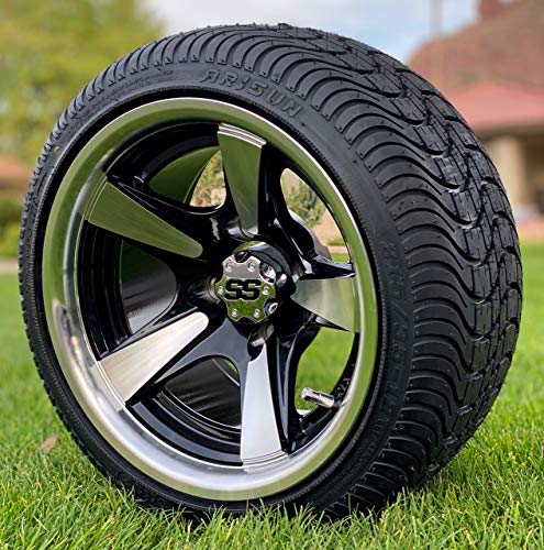 12" BULLITT Machined/Black Aluminum Wheels and 215/35-12 Low Profile DOT Tires Combo - Set of 4