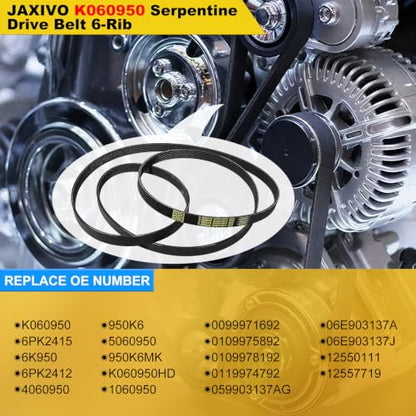 6PK2415 Serpentine Belt V-Ribbed Drive Belt for 05-09 A4 Quattro,06-16 A6,11-16 SRX,02-06 Avalanche 2500,10-17 Equinox/Terrain V6,01-07 Silverado 2500HD 3500,Replace K060950,5060950 - size: 6PK2412-2412mm