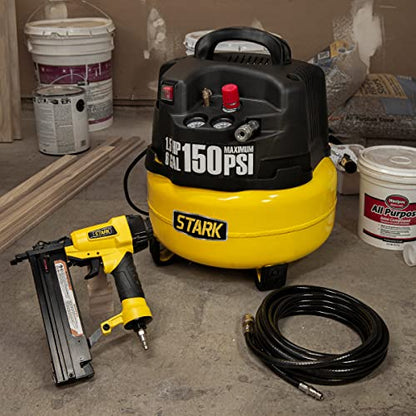 Stark USA 18-Gauge Pneumatic Brad Nailer and 6-Gallon Pancake Air Compressor Combo, 150 PSI Oil-Free Portable Electric Compressor Kit for Finish Carpentry
