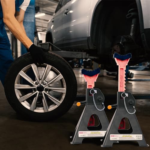 3 Ton Jack Stands with Rubber Cap and Safety Pin 6000 lbs Capacity, Adjustable Height for Lifting SUV, Pickup Truck, Car and UTV/ATV, 1 Pair (Black & Red) - size: 3 Ton (Lock Pin and Rubber Cap)