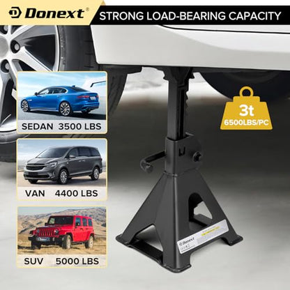 Jack Stands 3 Ton (6,500 lb) Capacity Steel, 1 Pair Black Lifting Stand Adjustable Jack Stands - color: Black