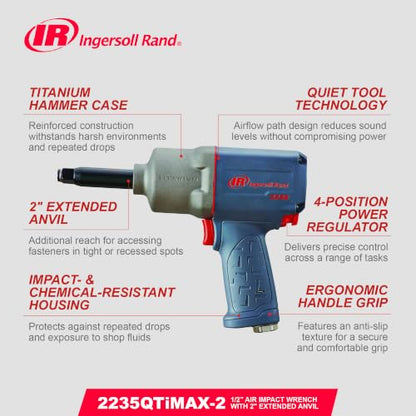 Ingersoll Rand 2235QTiMAX-2 3/8" Drive Air Impact Wrench - style: 2235 1/2-Inch Quiet - Extended Anvil