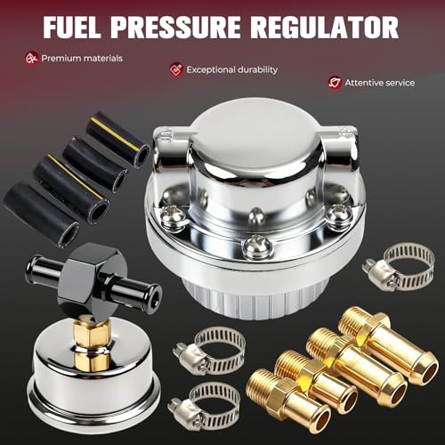 BHB Zinc alloy Universal Fuel Pressure Regulator 1-5 PSI kit Compatible with Single carburetor and dual carburetor with 0-15 PSI scale pressure gauge with rubber hoses steel clamps brass fittings - size: 1-5 PSI+pressure gauge kit