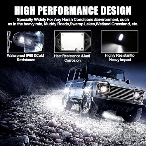 8 Pods Pure White Rock Lights for Trucks, Aluminum Housing, Each Rock Light Comes with a 15-Foot Extension Cord, for Pickup Trucks SUV UTV ATV RZR Car Boats - size: 8 Pods