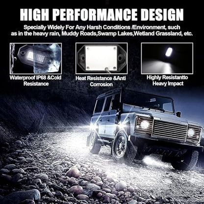16 Pods Pure White Rock Lights for Trucks, Aluminum Housing, Each Rock Light Comes with a 15-Foot Extension Cord, for Pickup Trucks SUV UTV ATV RZR Car Boats - size: 16 Pods