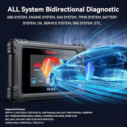 Bidirectional OBD2 Scanner Diagnostic Tool, iCarsoft CR V3.0 Vehicle Scan Tool 45 Reset+38 Extra Services,All System, Active Test Code Reader, Auto VIN, Free Update